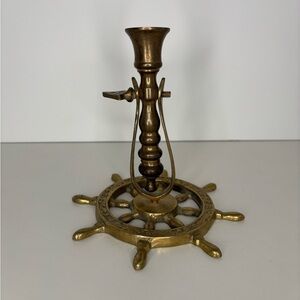 Vintage Brass Ship’s Wheel Candlestick Holder